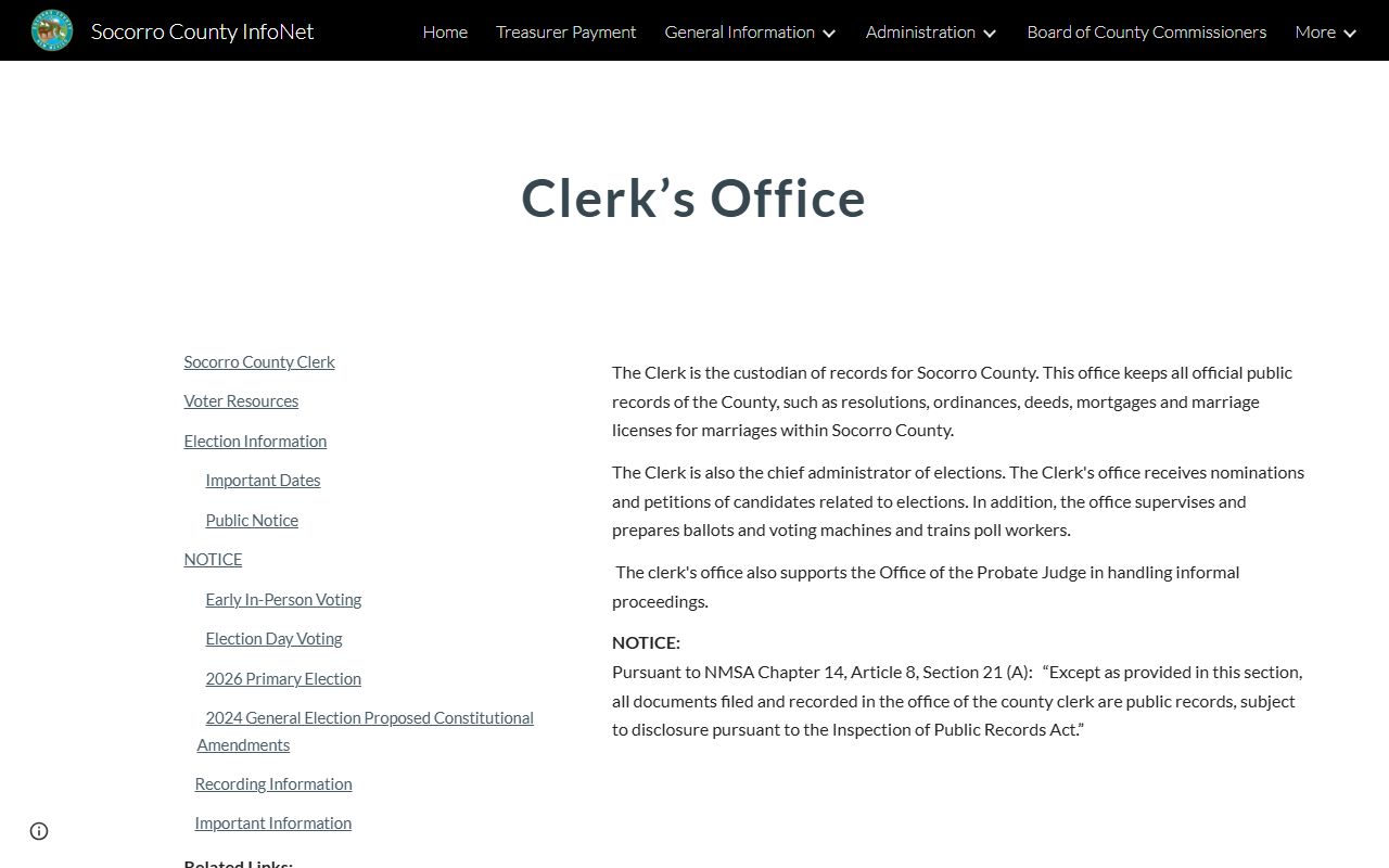 Socorro County District Court Clerk and County Clerk record split