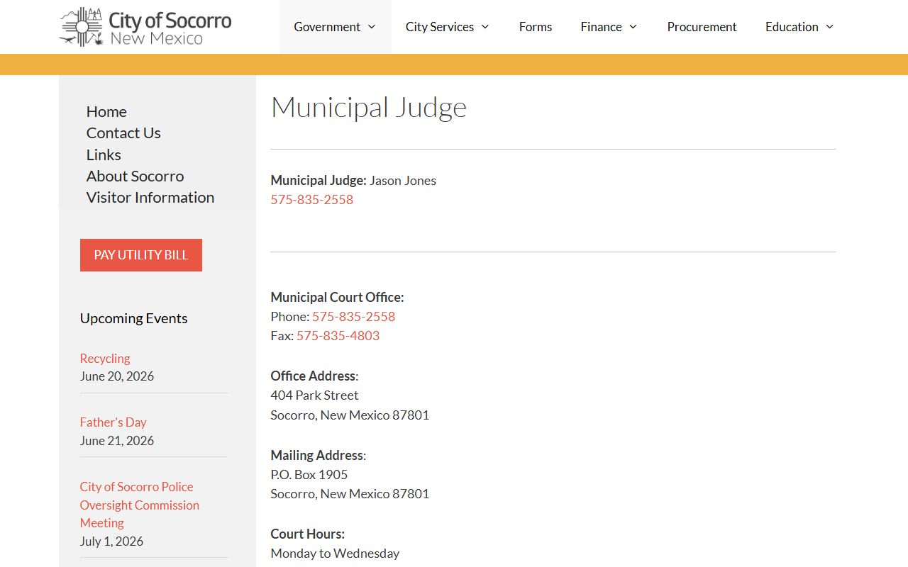Socorro County arrest records Municipal Court source