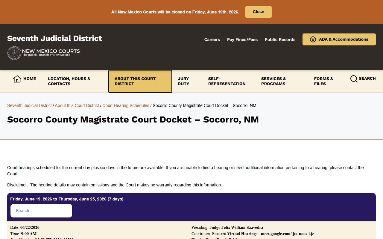 Socorro County court dockets Magistrate Court public docket