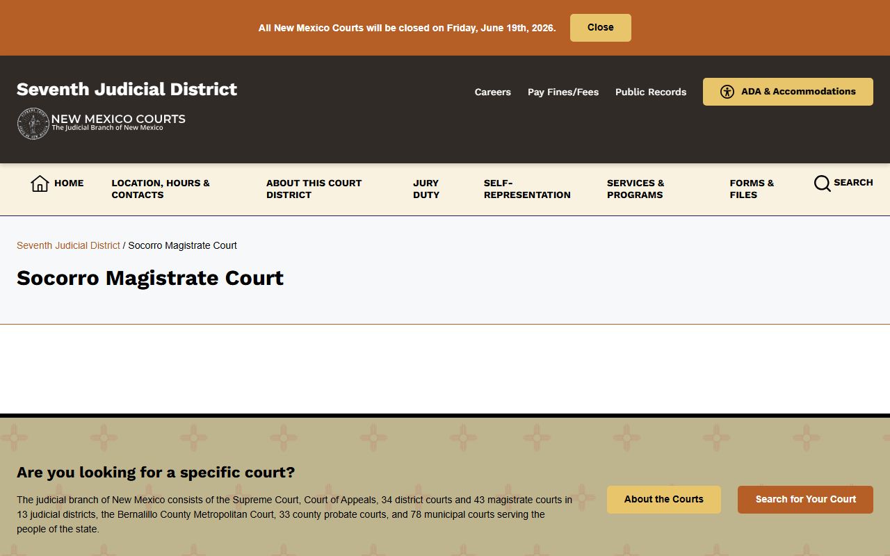 Socorro County court dockets Socorro Magistrate Court page