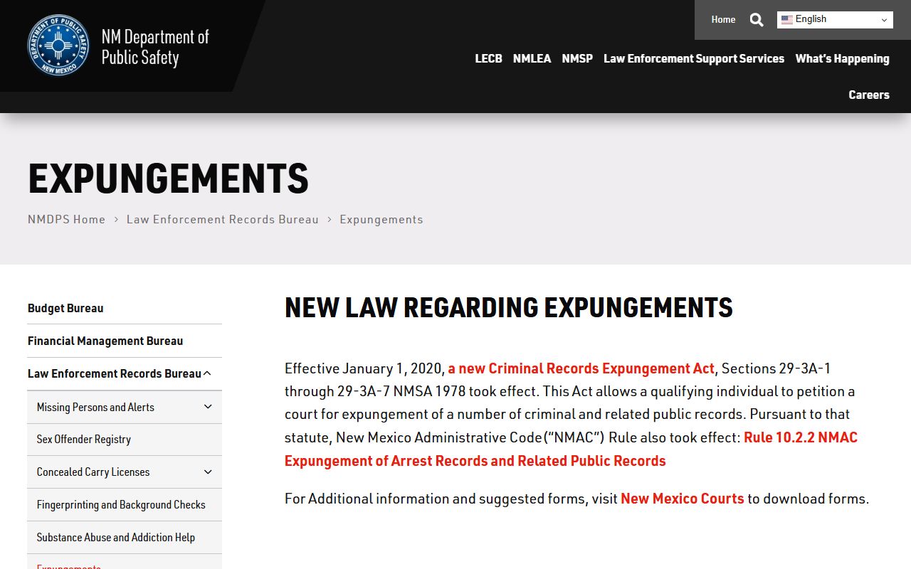 Socorro County criminal court records DPS expungement information source