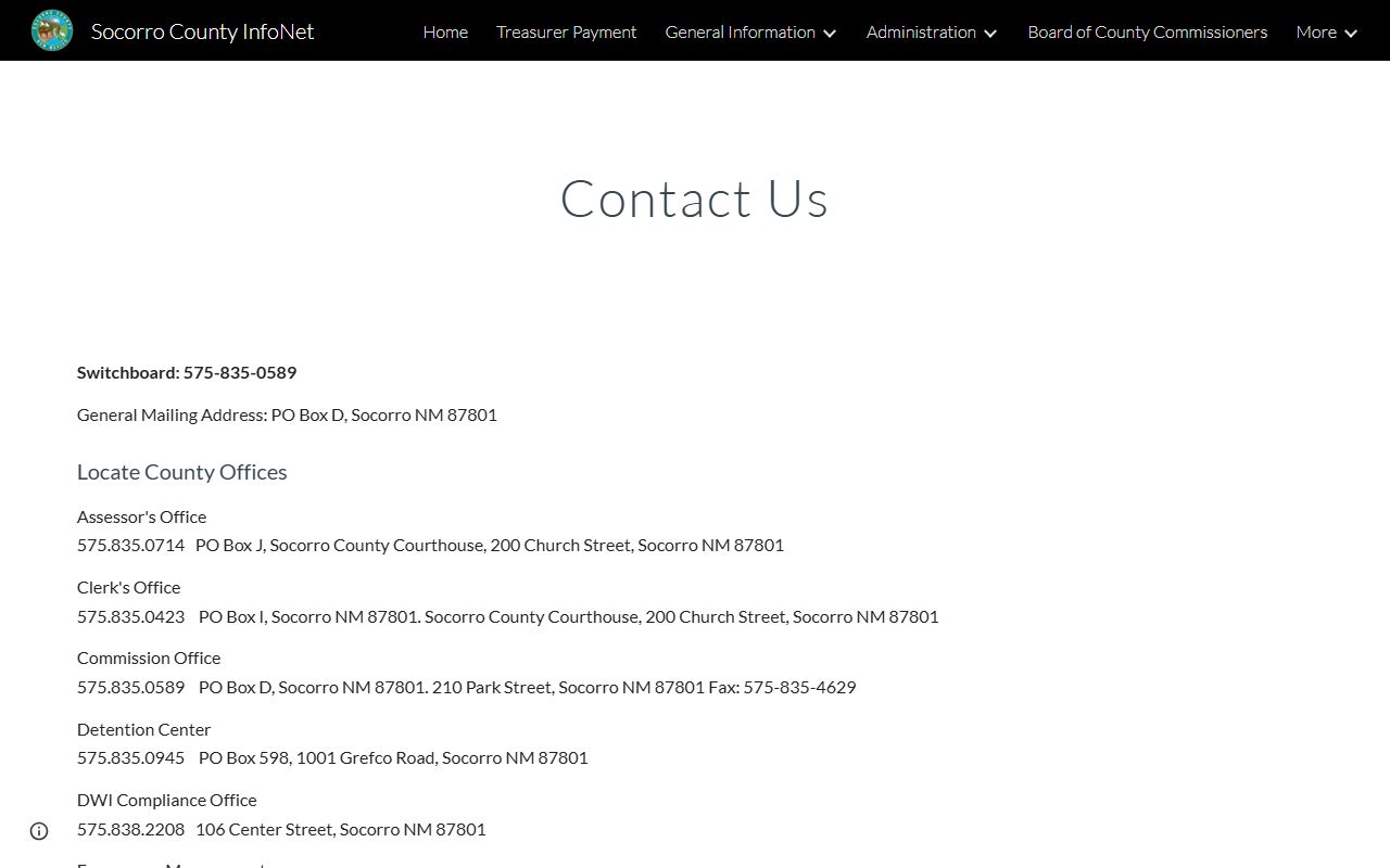 Socorro County court records county contact page