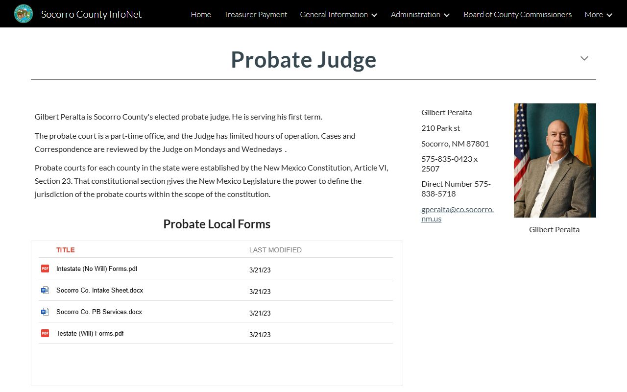 Socorro County probate records Probate Judge office information